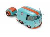 Масштабная модель Volkswagen T1 Kool Kombi + Прицеп 2024 голубой с оранжевым 1:18 Solido S1810908 ракурс 3