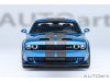 Масштабная модель Dodge Challenger SRT Super Stock 2023 (frostbite blue, carbon stripes) синий с карбоновыми полосками ракурс 5