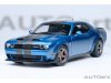 Масштабная модель Dodge Challenger SRT Super Stock 2023 (frostbite blue, carbon stripes) синий с карбоновыми полосками ракурс 17