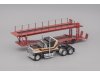 Масштабная модель Ford 9000 LTL 1979 седельный тягач c полуприцепом, автовоз черный с красным 1:43 Altaya 707001 ракурс 3