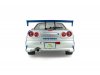 Масштабная модель Nissan Skyline GT-R (BNR34) (1999) Брайана ОКоннера из фильма Двойной форсаж, серебристый с синим 1:18 Solido S1804315A ракурс 6
