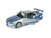 Масштабная модель Nissan Skyline GT-R (BNR34) (1999) Брайана ОКоннера из фильма Двойной форсаж, серебристый с синим 1:18 Solido S1804315A ракурс 3