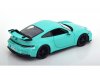 Масштабная модель Porsche 911 (992) GT3 Coupe (2021) мятно-зелёный 1:24 BBurago 21104G ракурс 3