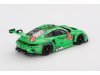 Масштабная модель Porsche 911 (992) GT3 R #77 REXY AO 24 часа Дейтоны 2025 Klaus Bachler, Laurin Heinrich, Alessio Picariello, зеленый 1:43 True Scale Miniatures TSM430864 ракурс 2
