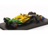 Масштабная модель McLaren MCL38 #81 Гран-при Монако 2024 Oscar Piastri, желтый с зеленым 1:43 BBurago 38215PM ракурс 2