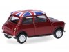 Масштабная модель MINI Cooper GB Mayfair темно-красный с Британским флагом 1:87 Herpa 431149 ракурс 2