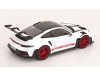 Масштабная модель Porsche 911 (992) GT3 RS Weissach Package 2022 белый, черный, красный 1:18 Norev 187373 ракурс 3